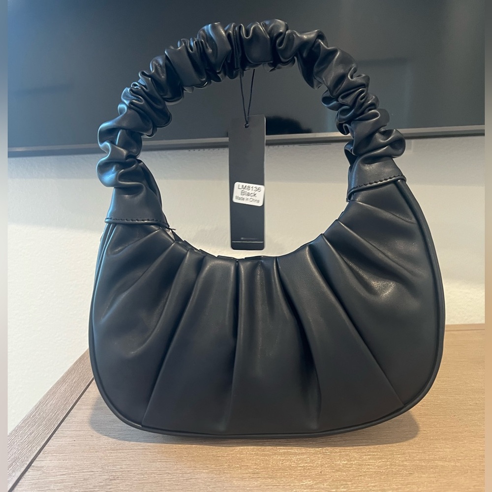 Black faux leather shoulder bag